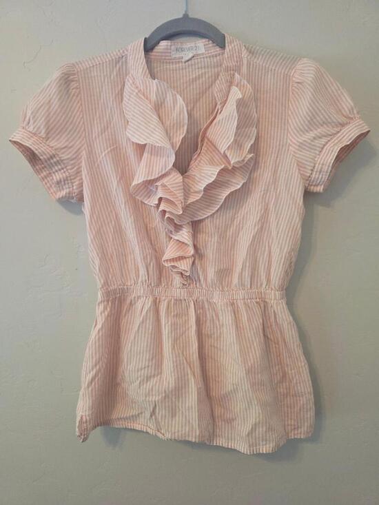 Forever 21 Tops - Forever 21 Ruffle Striped Peplum Blouse Office Siren Size S